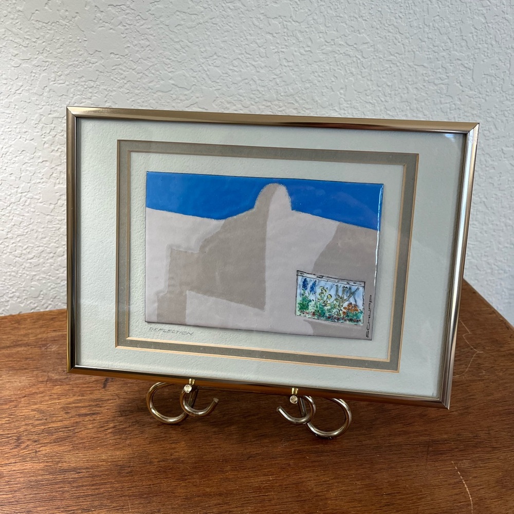 Vintage framed contemporary enamel art - Southwestern design